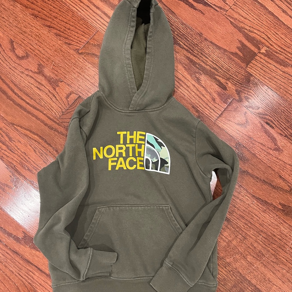 The North Face Kids Olive Hoodie with Yellow Logo